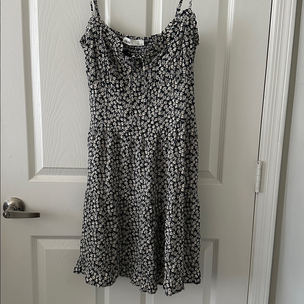 Navy and White Floral Spaghetti Strap Mini Dress